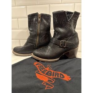Freebird Steven Carlito Snakeskin Embossed Black Leather Boots Sz 9 Biker Grunge